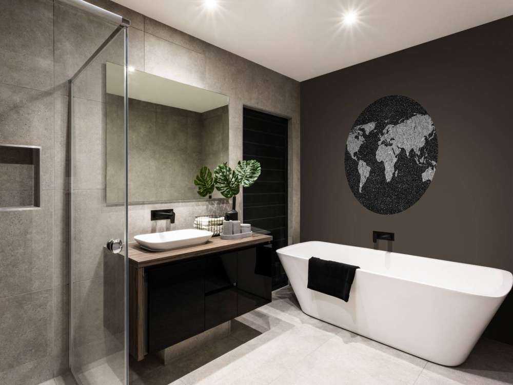 Vit världskarta på svart bakgrund