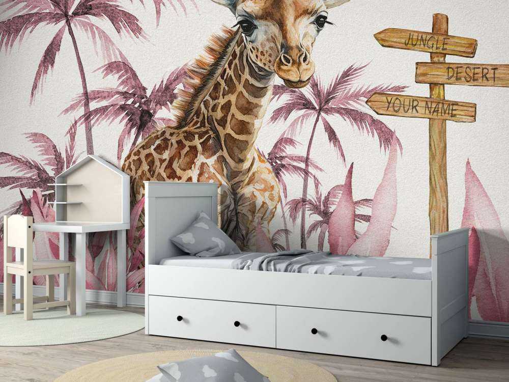 Giraffunge i djungeln rosa