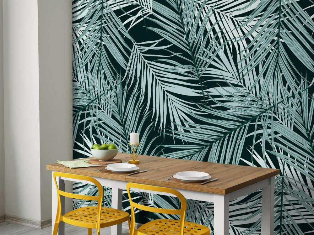 Tropiska blad på svart bakgrund