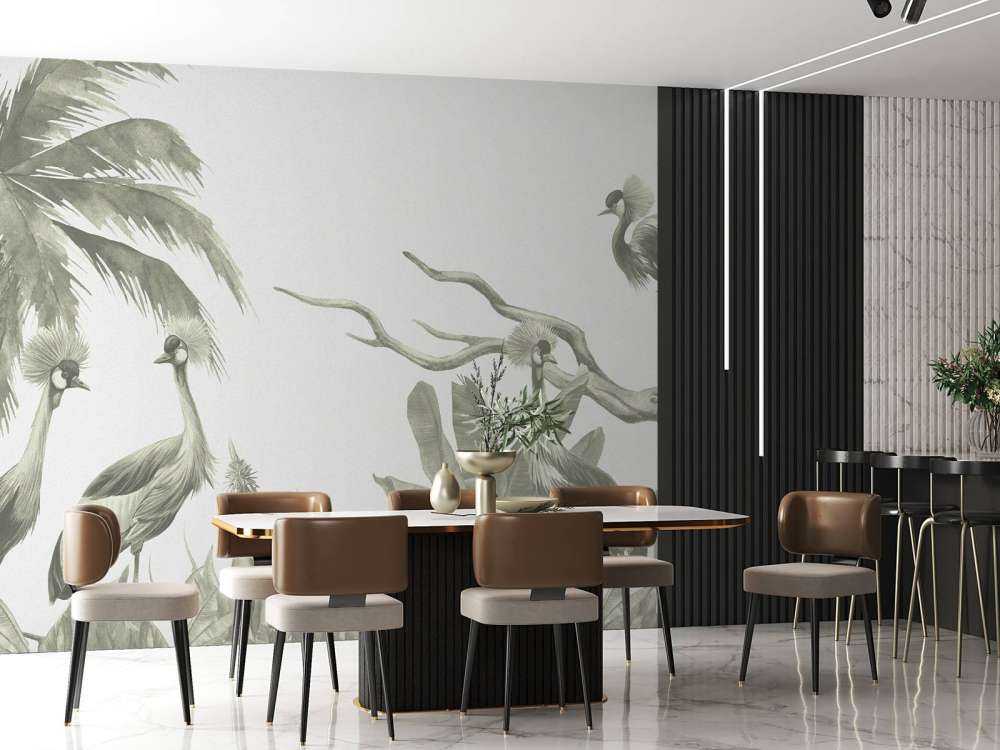 Djungel med tranor i grönt