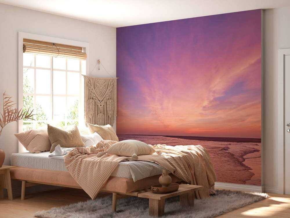 skog med rosa solnedgång