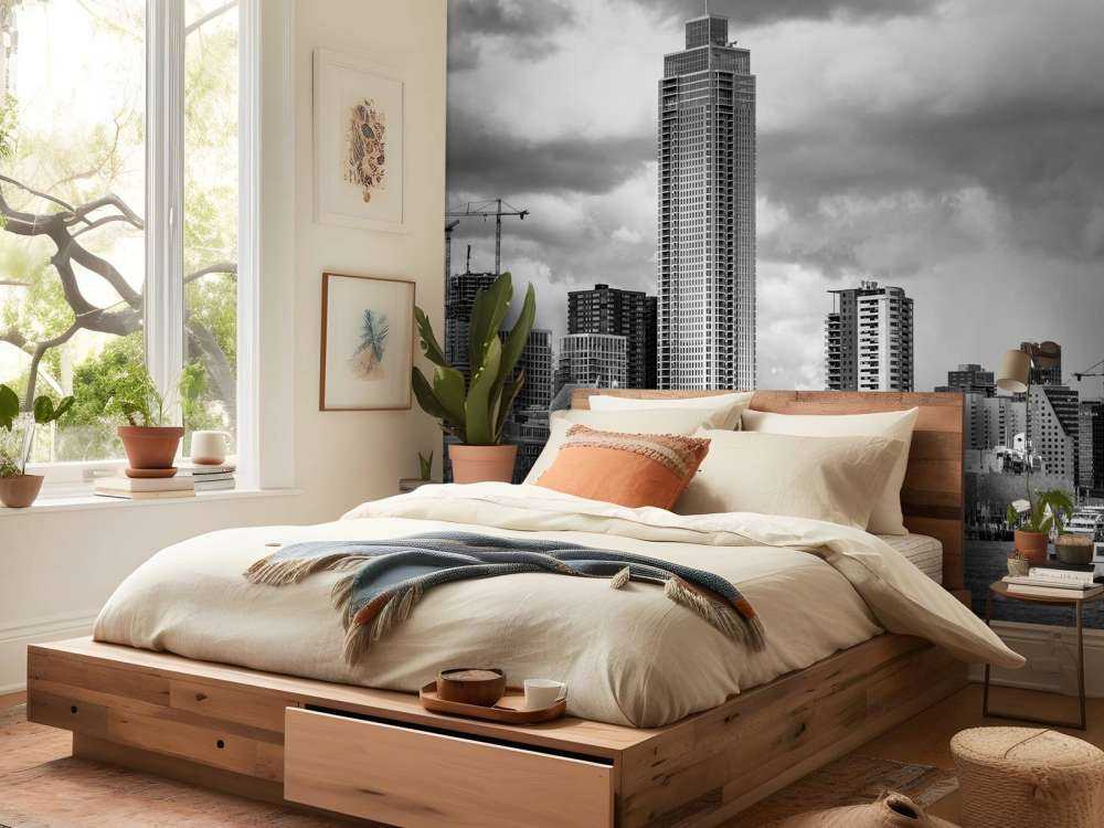 Skyline Rotterdam (Westerkade) från Katendrecht (svartvitt) 