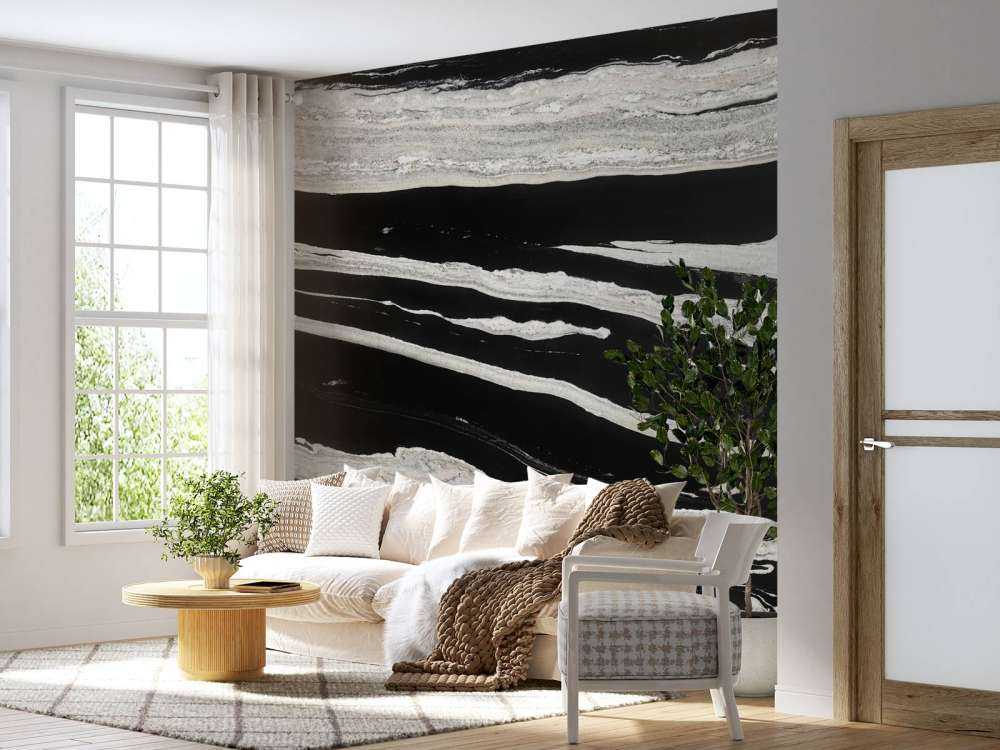 Svart marmor med vita ådror