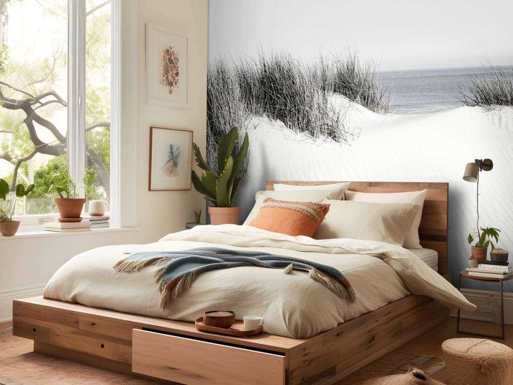 Dynpassage till stranden svart och vit