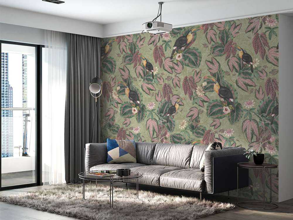 Tropiska djungelns fåglar & tukaner - salviagrön