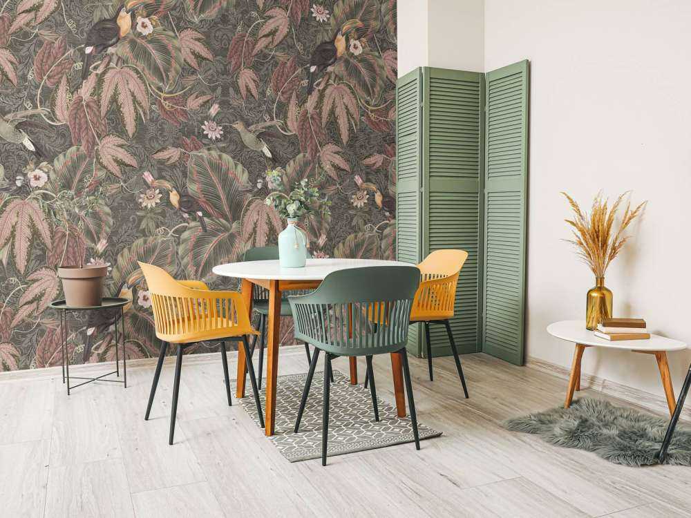 Tropiska djungelns fåglar & tukaner - vintage grön