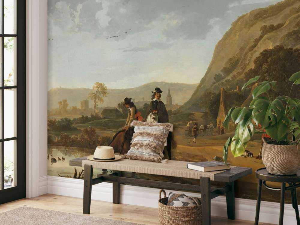 Flodlandskab med ryttere