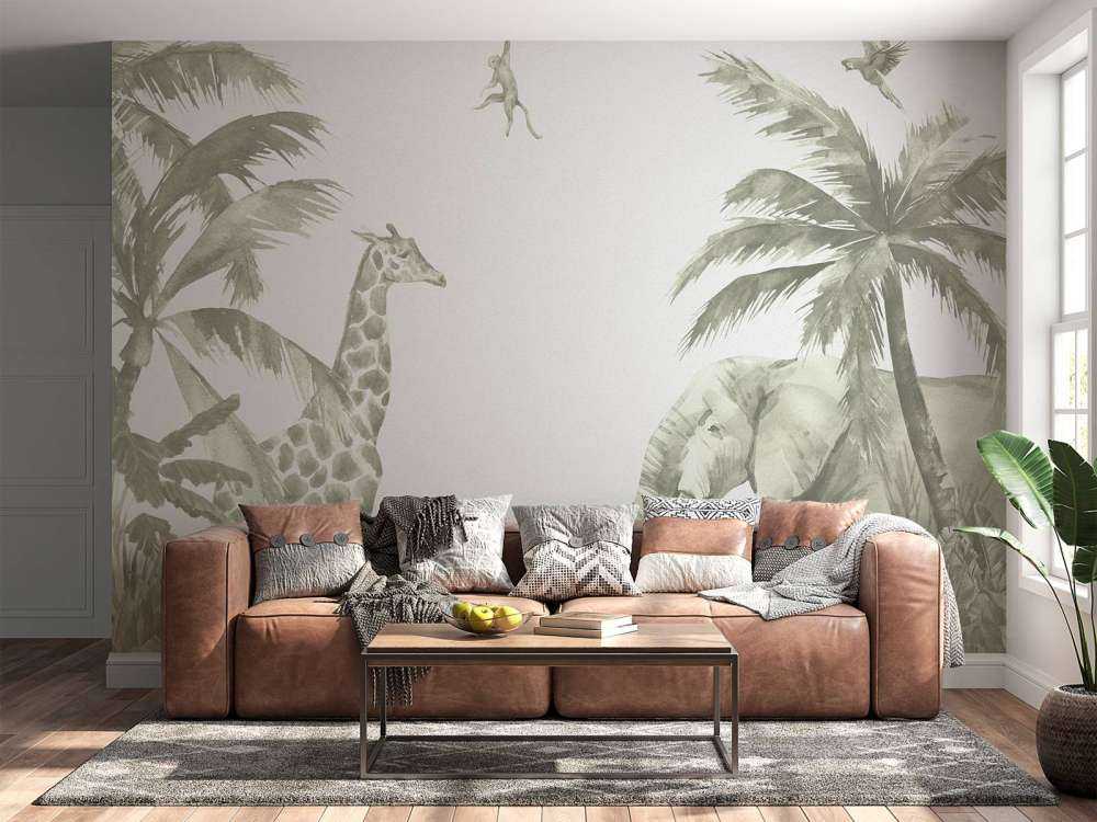 Forskellige jungledyr i grønt