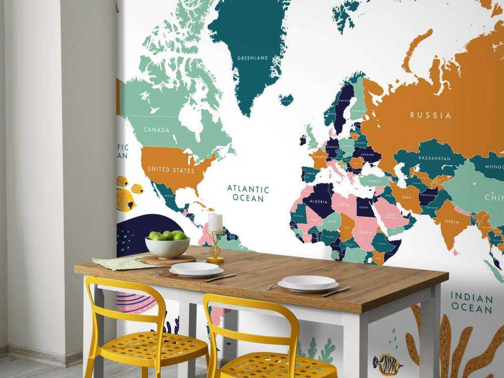 Verdenskort med havdyr