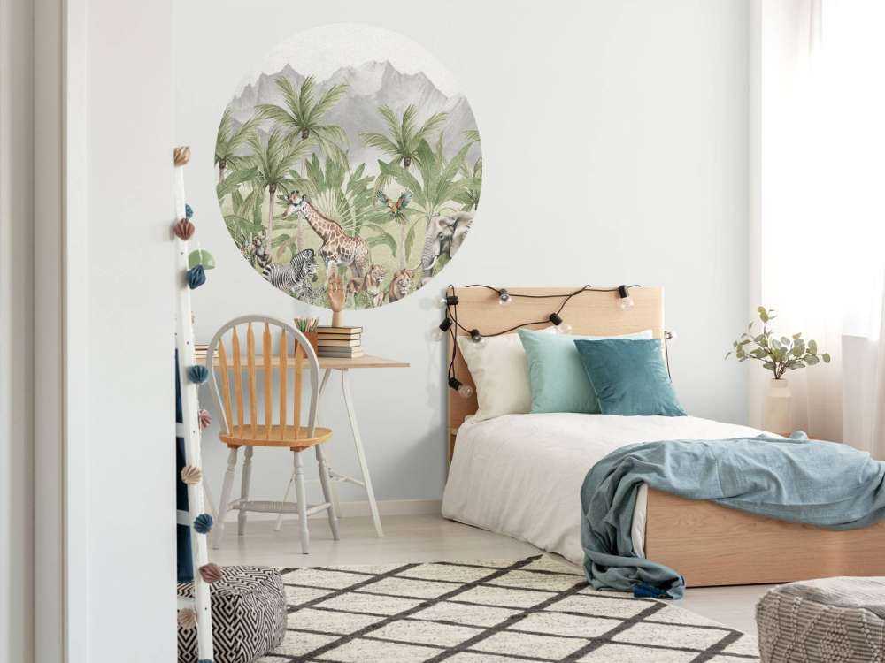 Bjerglandskab med dyr i farve