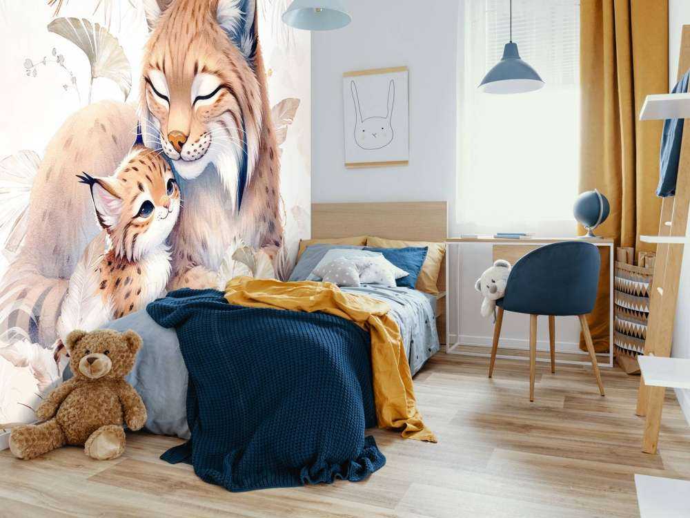 Kærlig lynx med unge