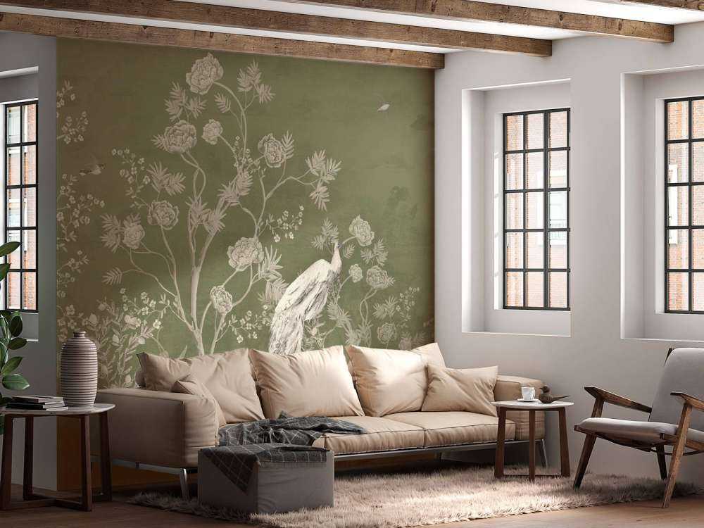 Påfugl Hviler i den Grønne Have