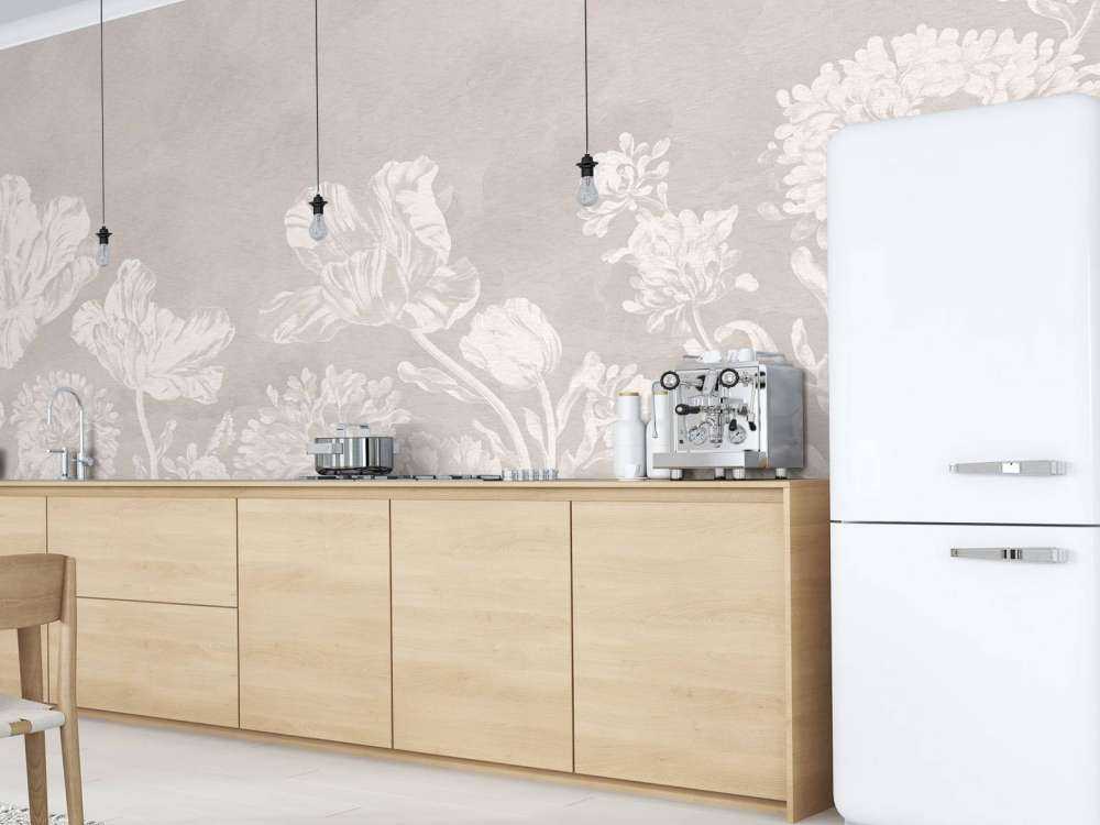 Barokt blomsterlandskab - greige