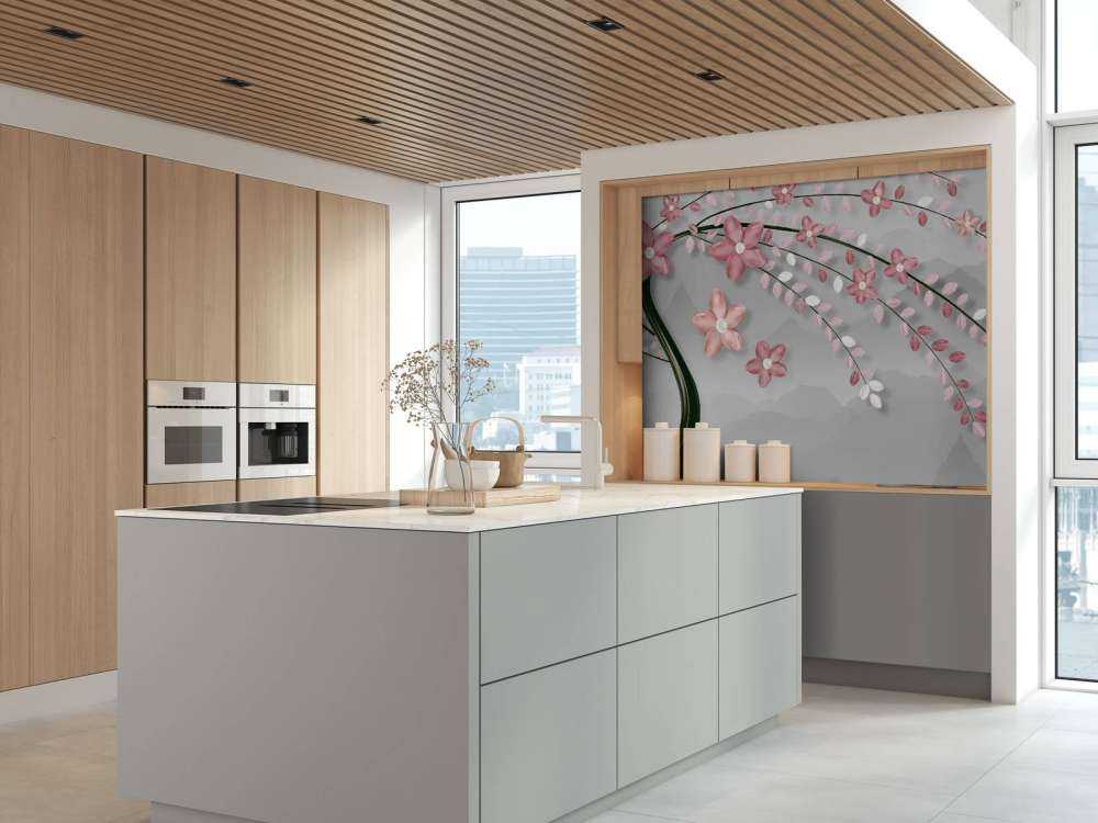 3D træ med lyserøde blomster