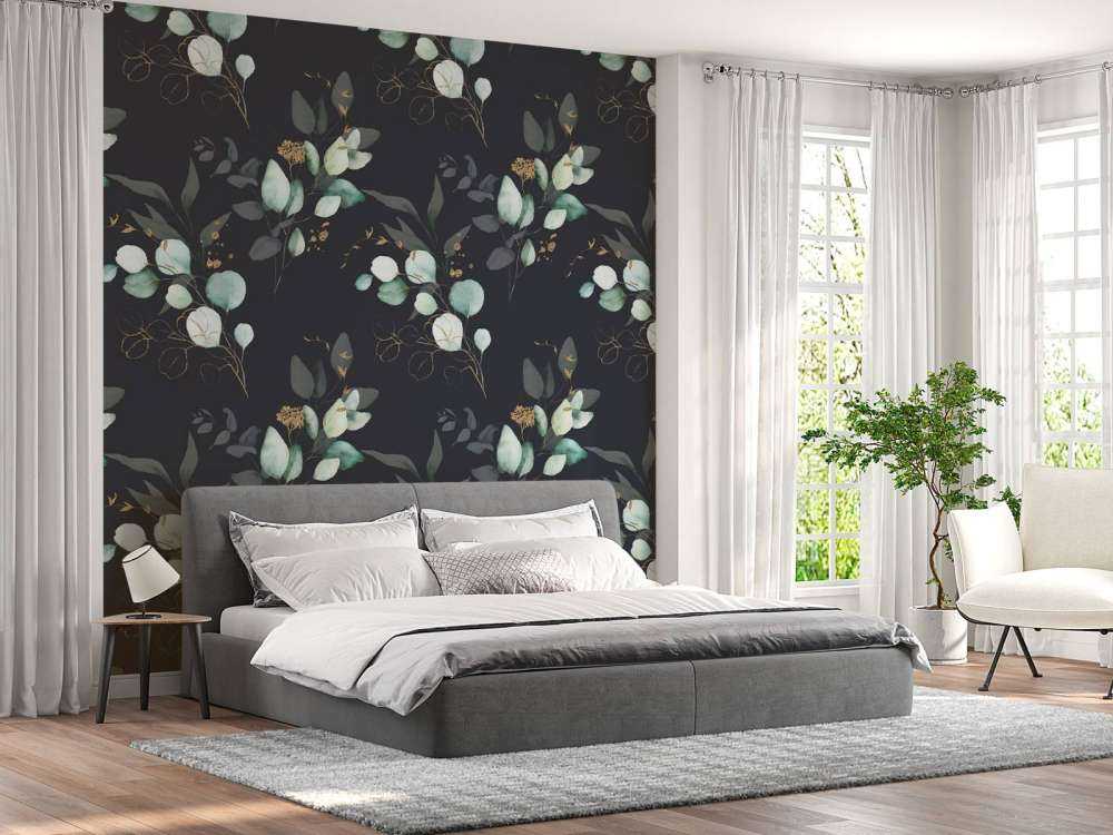 Mørkeblå blade med guld