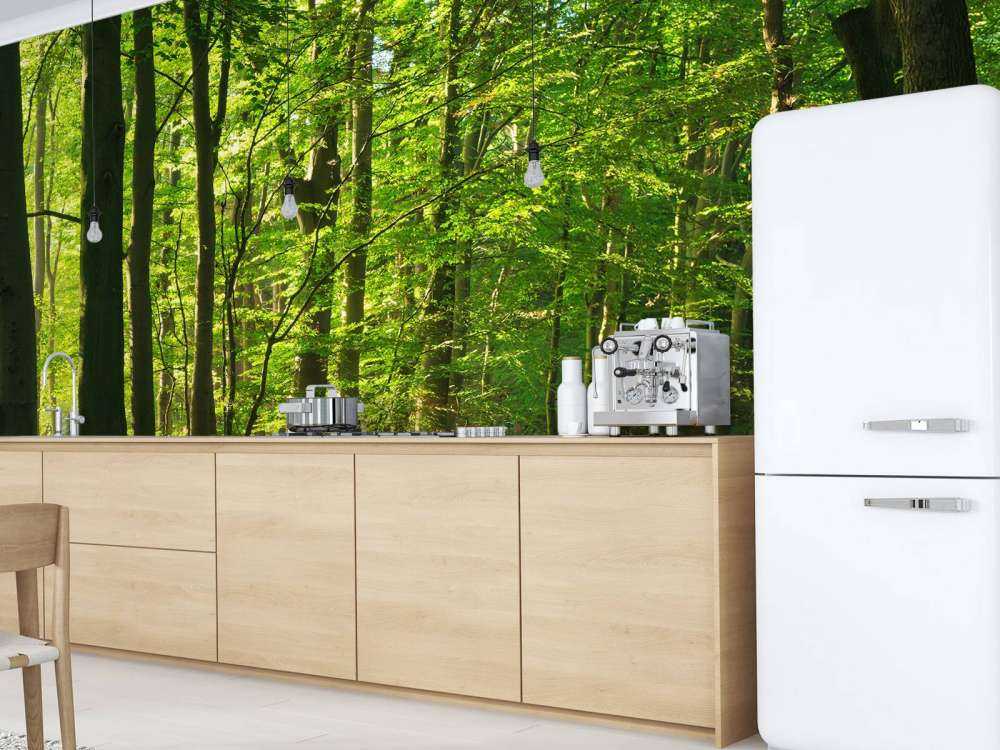 Solrik vei gjennom en skog