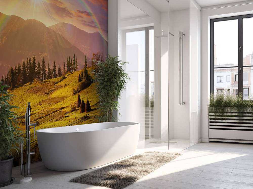 Höstackar i bergslandskap