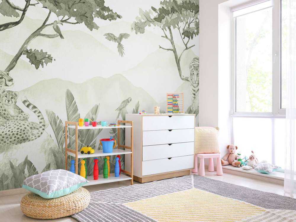 Rovdjur i djungeln i grönt