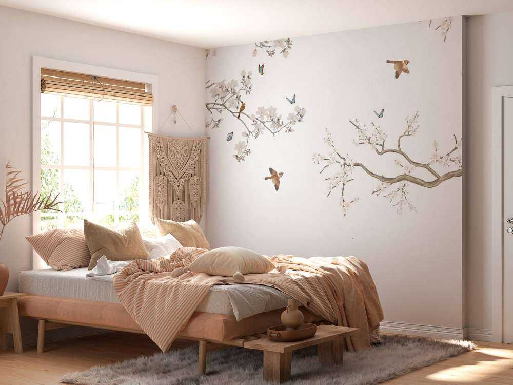 Blommande grenar och fåglar