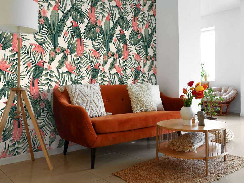 Tropiska växter, blommor och fåglar