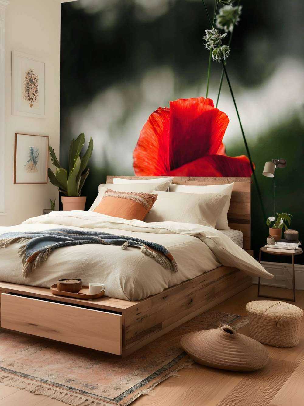 Röd vallmo med gräs